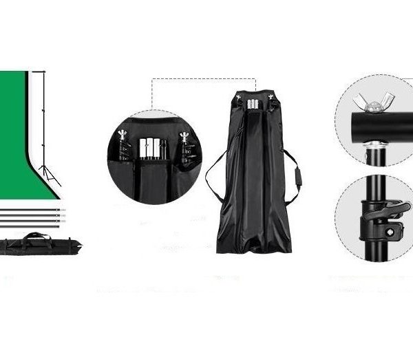 KIT PORTATELÓN DE FONDO FOTOGRÁFICO + PINZAS + 3 FONDOS (BLANCO, NEGRO, VERDE) - Imagen 6