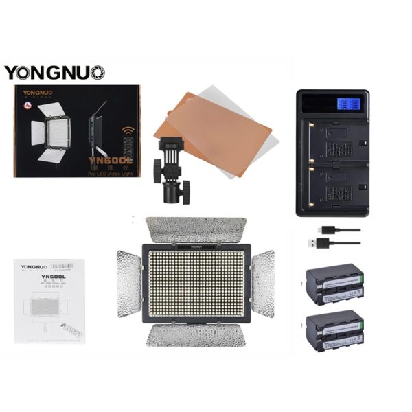 KIT FOCO LED YONGNUO YN600L + 2 BATERÍAS NP-F970 + CARGADOR DUAL