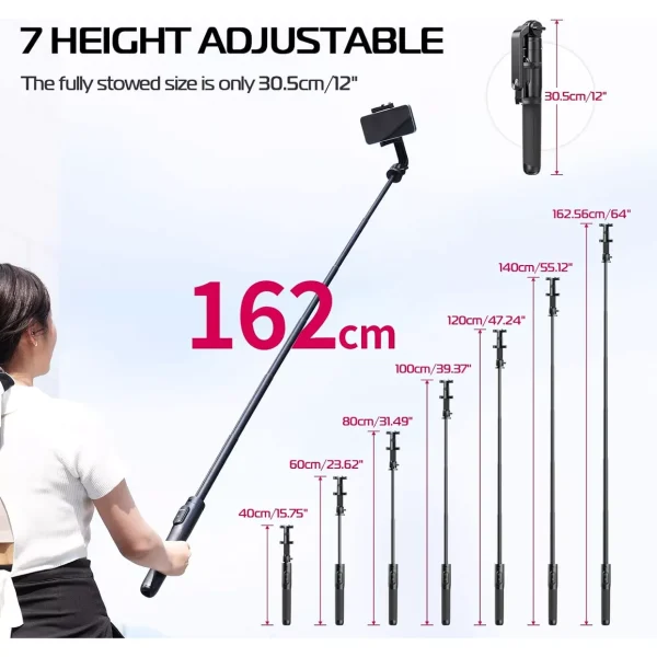 MINI TRIPODE ULANZI 3 EN 1 SK-03 CON CONTROL REMOTO HASTA 1.6M - Imagen 4