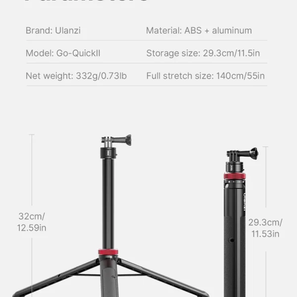TRÍPODE MONÓPODO ULANZI GO QUICK II DE 1,4 M PARA GOPRO - Imagen 2