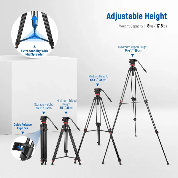 TRÍPODE PROFESIONAL NEEWER TP76 FIBRA CARBONO 78" - Imagen 5