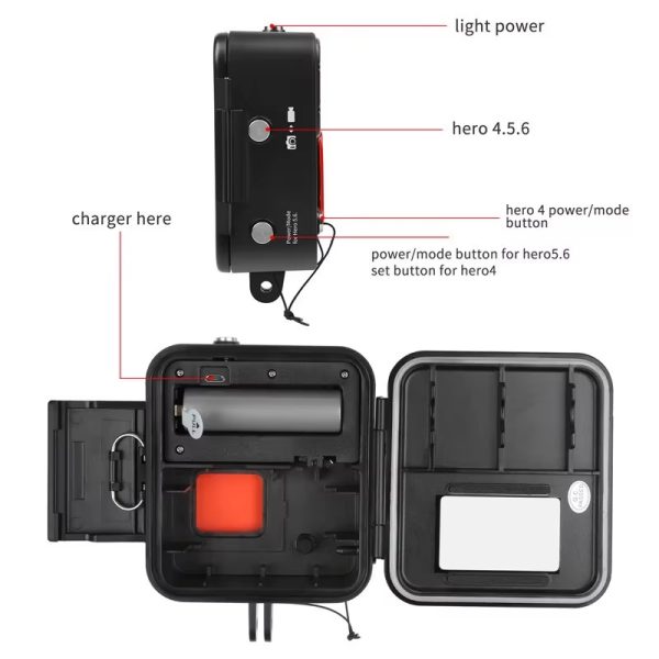 CARCASA + FOCO LED + MANGO SUMERGIBLE 40M GOPRO 3 4 5 6 7 - Imagen 6