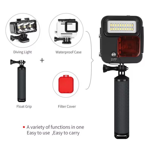 CARCASA + FOCO LED + MANGO SUMERGIBLE 40M GOPRO 3 4 5 6 7 - Imagen 2