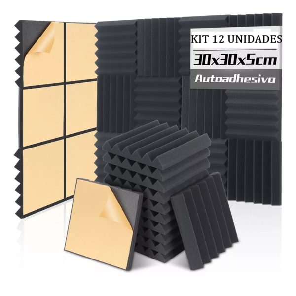 KIT 12 UNIDADES ESPONJA ACUSTICA DISEÑO CUNEIFORME AUTOADHESIVA 30X30X5CM