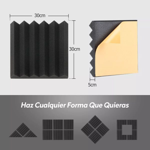 KIT 6 UNIDADES ESPONJA ACUSTICA DISEÑO CUNEIFORME AUTOADHESIVA 30X30X5CM - Imagen 6