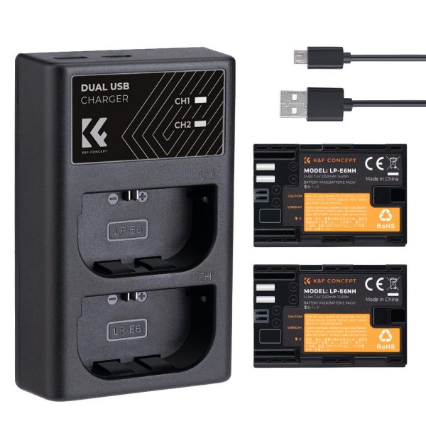 KIT KF CONCEPT CARGADOR DUAL + 2 BATERÍAS LP-E6 CANON 2250 MAH
