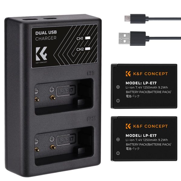 KIT KF CONCEPT CARGADOR DUAL + 2 BATERÍAS LP-E17 CANON 1250MAH