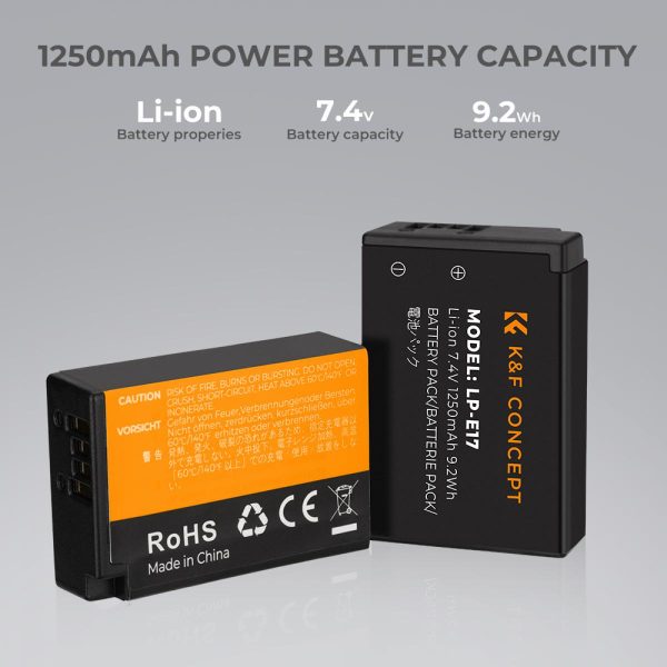 KIT KF CONCEPT CARGADOR DUAL + 2 BATERÍAS LP-E17 CANON 1250MAH - Imagen 3