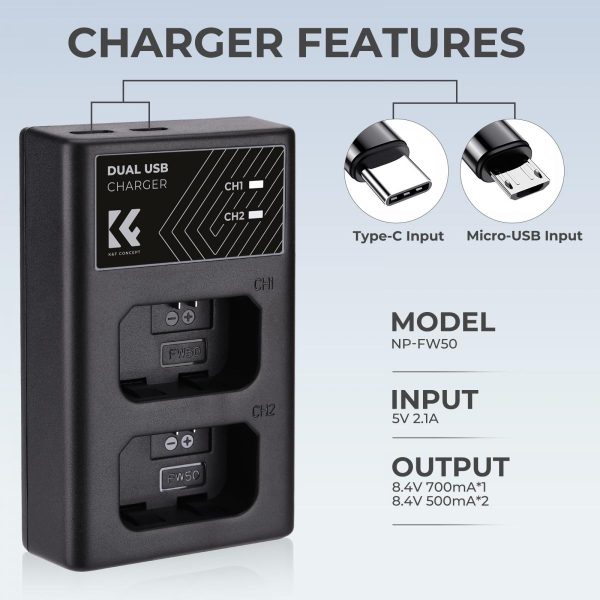 CARGADOR DUAL KF CONCEPT BC-VW1 SONY PARA BATERÍA NP-FW50 - Imagen 5