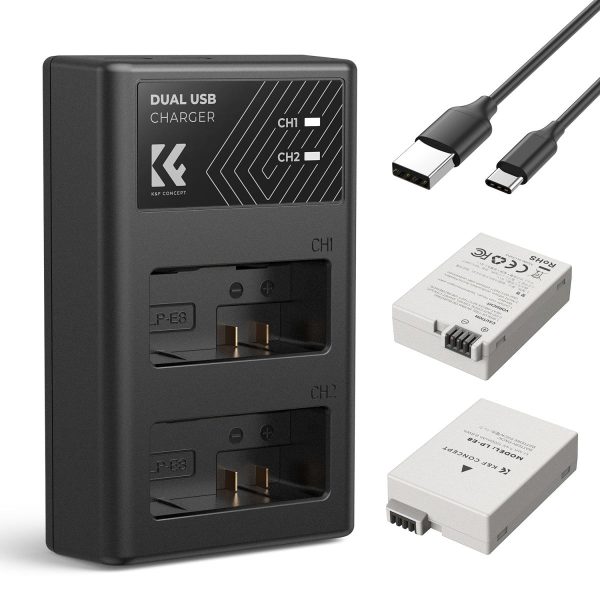 KIT KF CONCEPT CARGADOR DUAL + 2 BATERÍAS LP-E8 CANON 1200MAH