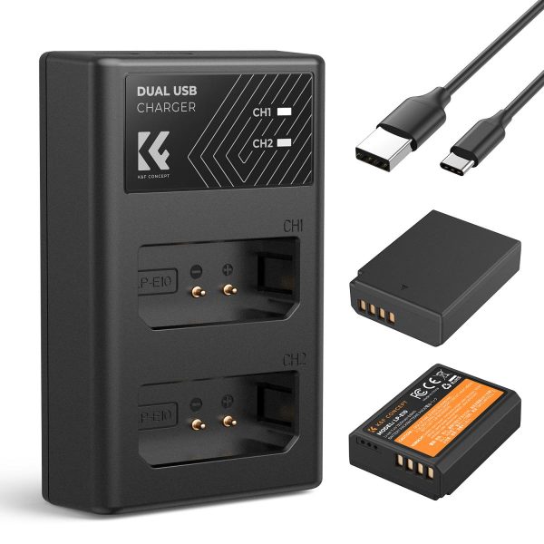 KIT KF CONCEPT CARGADOR DUAL + 2 BATERÍAS LP-E10 CANON 1200MAH