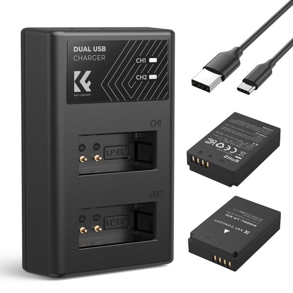 KIT KF CONCEPT CARGADOR DUAL + 2 BATERÍAS LP-E12 CANON 1200MAH