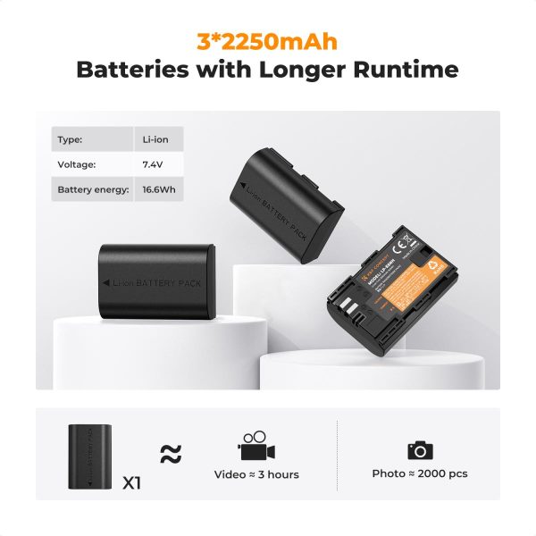 KIT KF CONCEPT CARGADOR TRIPLE + 3 BATERÍAS LP-E6 PARA CANON - Imagen 5