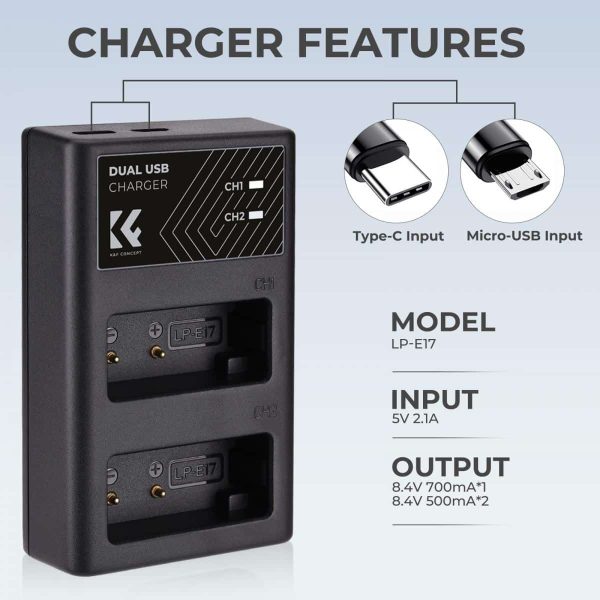 CARGADOR DUAL KF CONCEPT LC-E17 CANON PARA BATERÍA LP-E17 - Imagen 2