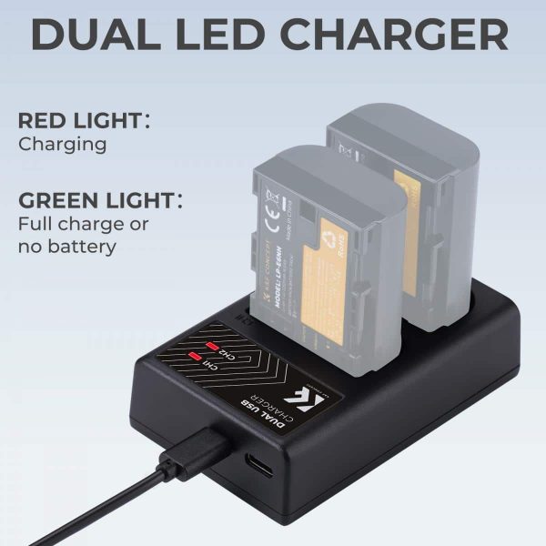CARGADOR DUAL KF CONCEPT LC-E6 CANON PARA BATERÍA LP-E6 - Imagen 3