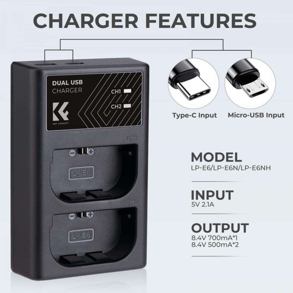 CARGADOR DUAL KF CONCEPT LC-E6 CANON PARA BATERÍA LP-E6 - Imagen 2