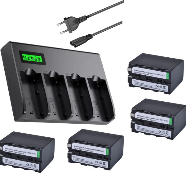 KIT CARGADOR CUADRUPLE  + 4 BATERÍAS NP-F970 ALTERNATIVAS