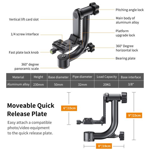 KF CONCEPT CABEZAL CARDÁN PANORÁMICO 360 GRADOS ALEACIÓN ALUMINIO - Imagen 9