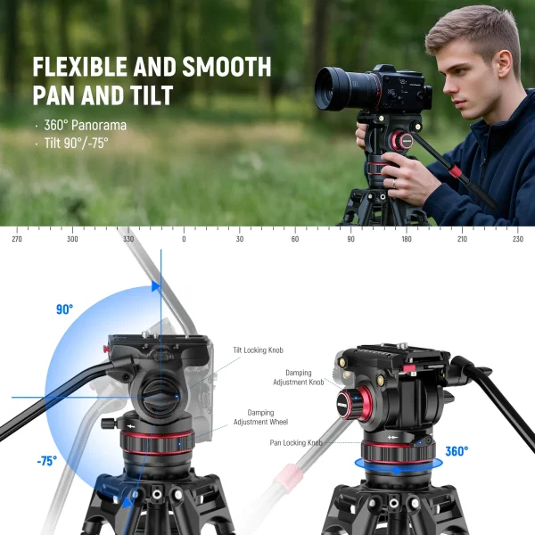 TRÍPODE PROFESIONAL VÍDEO FIBRA CARBONO NEEWER LL37 DE 78" - Imagen 4