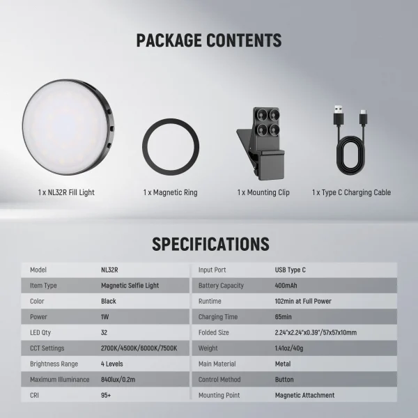 LUZ LED MAGNÉTICA PARA CELULAR NEEWER NL32R - Imagen 8
