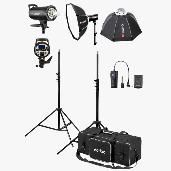 KIT FLASH ESTUDIO  2 GODOX SK300 + 2 SOFTBOX ATRILES TRIGGER y BOLSO (01941)