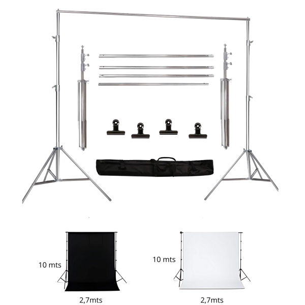KIT PORTATELÓN ACERO INOXIDABLE BS-05 + FONDO PAPEL BLANCO(93) & NEGRO (44) 2,7X10M
