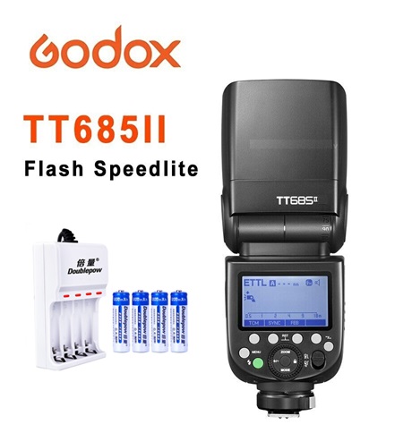 FLASH GODOX TT685II PARA NIKON TTL HSS + CARGADOR + 4 PILAS AA